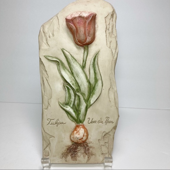 Hen Feathers Tulip Hand Cast Resin Bas Relief Floral 3D Art French Count… - Picture 1 of 6